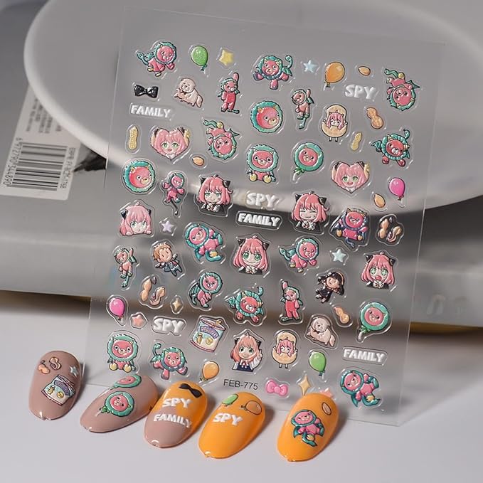 Anime Nail Stickers 5D 3D Embossed Japanese Kawaii Nail Art Decals for Unisex DIY Nail Design, Self Adhesive Stickers for Natural Gel Press On Nails, Cute Otaku Cosplay Gift (HEH)