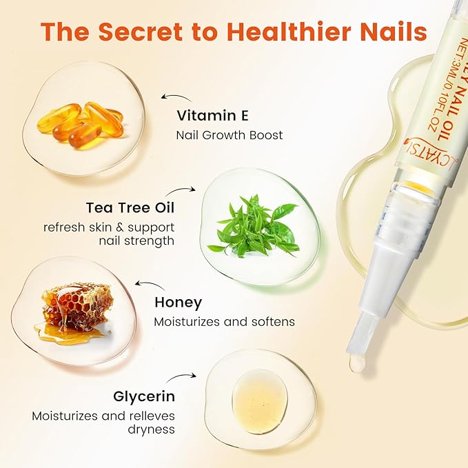 Honey Nail Oil Treatment for Growth & Strength, Cuticle Oil Pen to Deeply Nourish, Moisturize & Repair Dry, Brittle, Peeling & Damaged Nails, Mother's Day Gifts for Mom