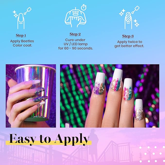Beetles Glitter Gel Polish, 6 Pcs Pink Silver Platinum Gel Polish Kit Soak off Uv Lamp Shimmer Purple Pink Green Gold Glitter Nail Polish Kit Holiday Spring Gift Design for Party