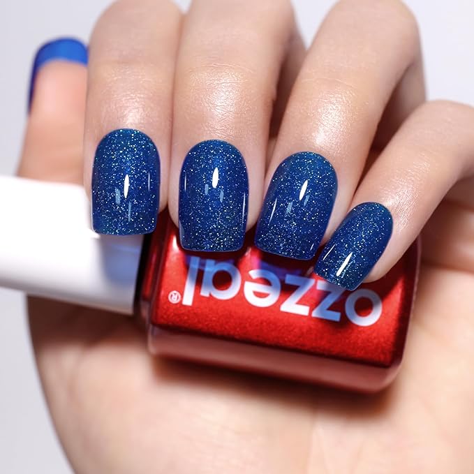 Glitter Gel Polish, 15ML Navy Blue Iridescent Glitter Gel Nail Polish Sparkle Shimmer Summer Rainbow Soak off LED UV for Art DIY Manicure