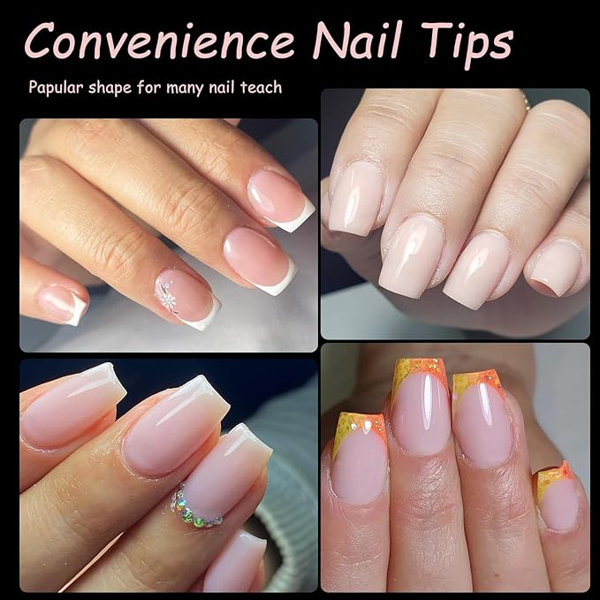 AddFavor Short Square Gel Nail Tips, 600pcs Acrylic Nail Tips Full Cover Clear Press on Nails False Tips for Nail Extension, 12 Sizes Short Fake Nails