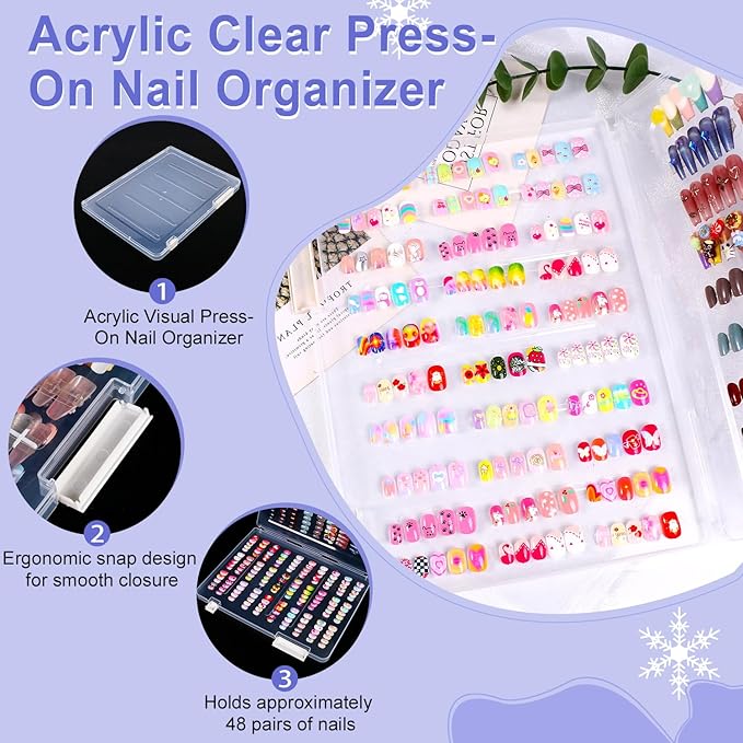 Large Clear Press on Nails Storage BoxNails Storage Box Nail Storage Case with 2 Style Adhesive Double Sided Tape and Nail Display Sticks for Nail Display Organizer Nail Salon Supplies