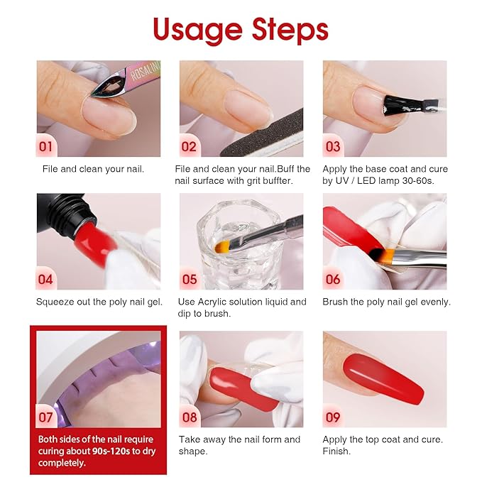 ROSALIND 2 oz Red Christmas Poly Nail Gel, Big Tubes Builder Red Gel for Nails Art Decoration, Nail Thickening Easy to DIY Use at Home Need UV Lamp