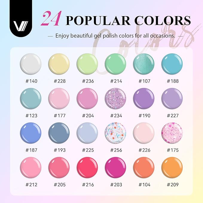 VANREESA 42 Pcs Gel Nail Polish Kit with U V Light 24 Popular Colors Gel Polish Nail Kit Green Blue Purple Pink Orange Complete Nail Kit with Manicure Tools Gifts for Women Girls