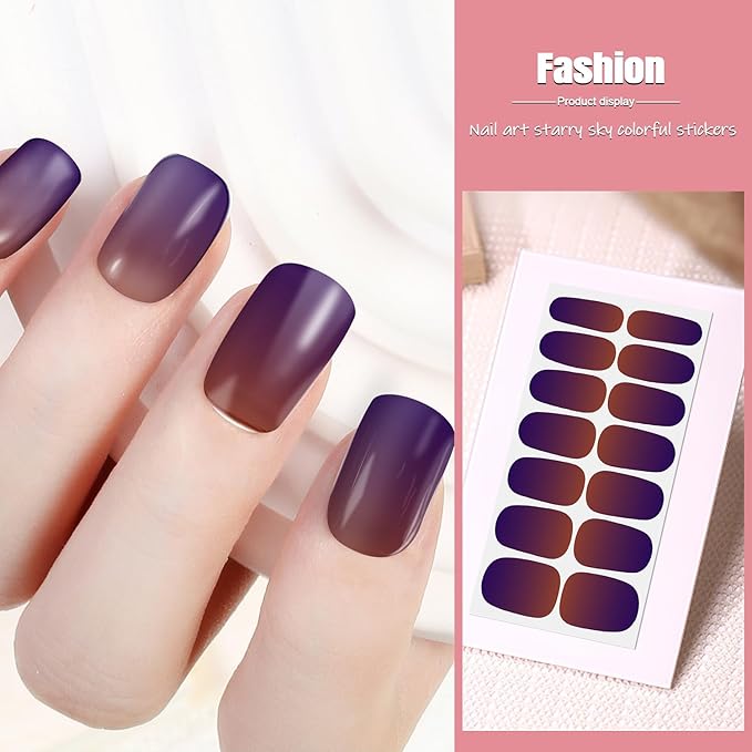 SILPECWEE 16 Sheets Nail Polish Stickers Nail Wraps for Women Gradient Color Gel Nail Stickers Self Adhesive Nail Polish Strips Fingernail Sticker with Nail File (Dark Color Style)