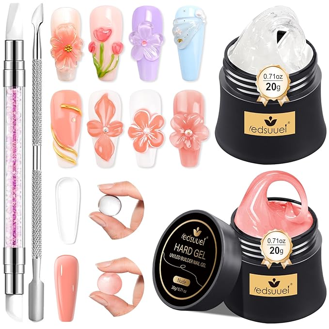 Solid Builder Gel for Nails LEDSUUEI - 2 Color Clear Nude 3D Nail Gel Sculpting Non-Sticky Hand Carving Glue Extension for Manicure Salon Home Decoration DIY 20g