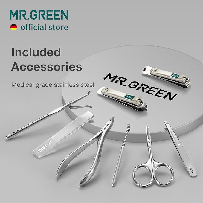 MR.GREEN Manicure Sets Nail Clipper Set 8 in 1 Pedicure Kits Stainless Steel Personal Care Tools with Microfiber Leather Case(Mr-6659)