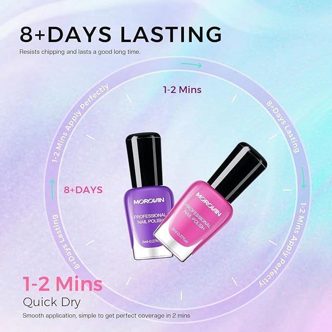 Morovan Nail Polish Set Fingernail: 2026 Nail Gift Kit Bright Rainbow Color Air Quick Dry Regular 0.27oz Finger Nail Polish Pack with Base Top Coat Christmas Winter Holiday Manicure for Women Girl