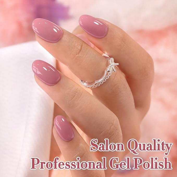Double Rhythm 0.5 Oz Gel Nail Polish Neutral Natural Same Color Same Bottle Translucent Light Milky Pastel 15ML Manicure French Design Art DIY at Home (Mauve Pink-A1242)