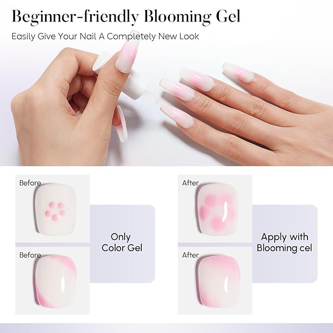 AIMEILI Nail Blooming Gel Base Coat Top Coat Kit 3pcs, Hema Free, Cruelty Free, Vegan, High Gloss Gel Nail Polish Long Lasting Spreading Marble
