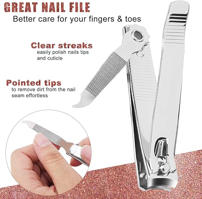 Nail Clippers, Toenail Clippers, Fingernail Clipper Cutters, Stainless Steel Toe Nail Clippers with Sharp Curved Blades and File, Nail Clippers for Men Women Kids(Large & Small)