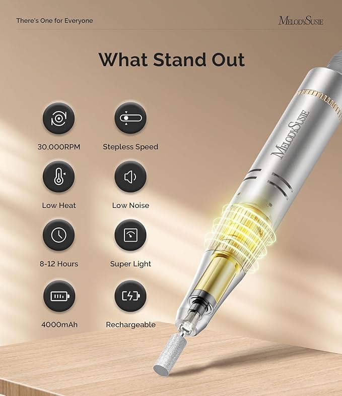 MelodySusie Entry-Level Clip-On Rechargeable Nail Drill, SC320F 30000RPM E-File with Pastel & Colorful Design for Manicure Shaping & Gel Removal, Ideal for Training, Nail Art Practice & Home Use.
