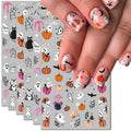 Halloween Nail Art Stickers, Pink Pumpkin Nail Decals, 3D Self-Adhesive Spider-Web Bat Design for DIY Nail Supplies Decoration (6 Sheets)
