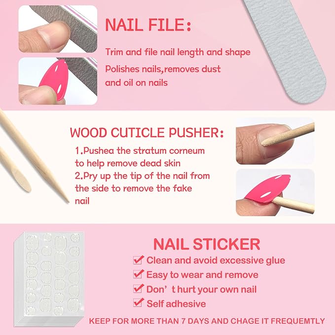 120pc Hot Pink Almond Press on Nails Short Fake Nails Press ons for Women Acrylic Nails Press on Nails&Glue Tabs, Short Pink Press on Nails Almond False Nail Stick on Artificial Fingernail
