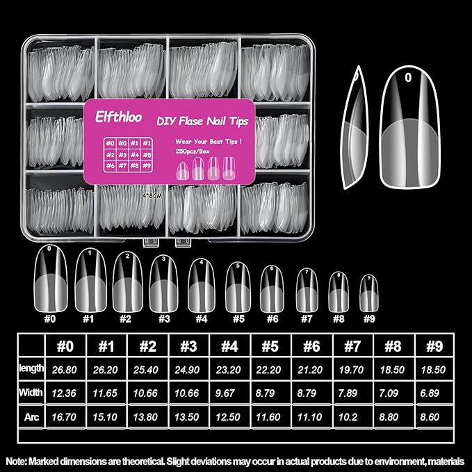 1000PCS Clear Acrylic Fake Nail Tips, 4 Shapes 10 Sizes - Half Matte Full Cover for DIY Manicure, Salon & Beginners - Short Almond Rectangle Medium Coffin Oval Pre-Shaped Extensions