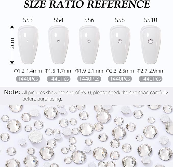 Crystal Clear Flatback Rhinestones, Glass Rhinestones for Nail Art and Craft, Glue Fix, Loose Crystal Gemstones(Crystal, SS4, 1440pcs, 1.5-1.7mm)