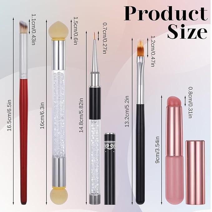 5 Pcs Silicone Nail Brushes, Ombre Nail Brush, Nails Design Brushes, for Gradient Nails Sponges, Gel Polish, Double-Head Sponge Pen, Gradient Sponge Brush for Manicure Tools