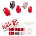 NAILOG Semi Cured Gel Nail Strips for Christmas Day, 20Pcs Red Candy Lasting Gel Nail Stickers, Salon Quality Easy Apply & Remove Works with Any UV/LED Nail Lamps, Dazzling Night