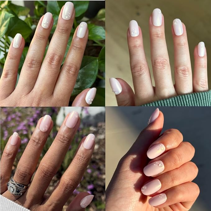 Olive & June Maximalist Instant Mani Press-On Nails (Glue) | 42 Fake Nails, 21 Sizes | Non-Toxic, Long-Lasting Big, Bold Gorgeous Realistic Look | Short, Round | Pink Bubble Pearlescent
