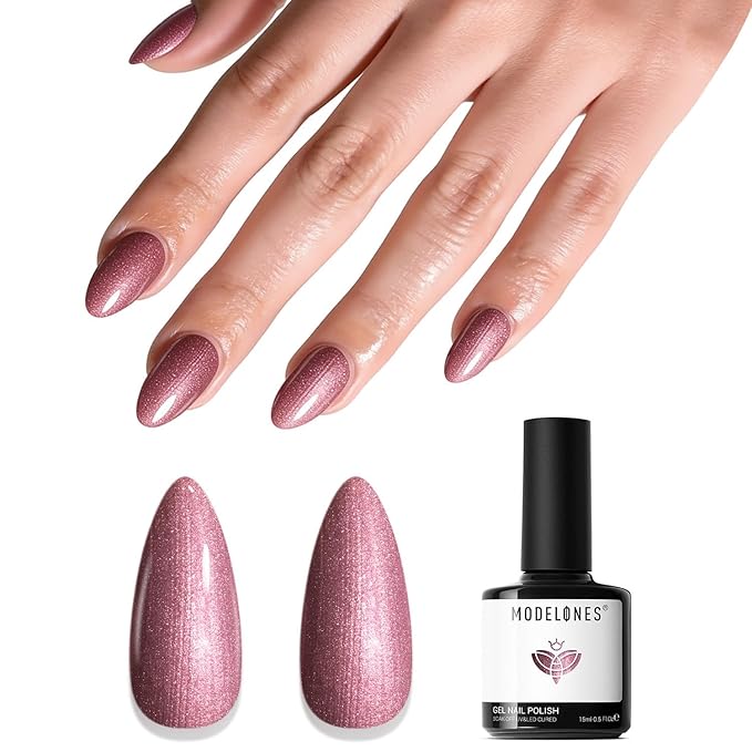 modelones Glitter Gel Nail Polish Pastel Red Gel Nail Polish Soak-Off UV Gel Polish - 28+ Days Long-Lasting Salon-Quality Nail Art DIY Manicure & Gift 15ML