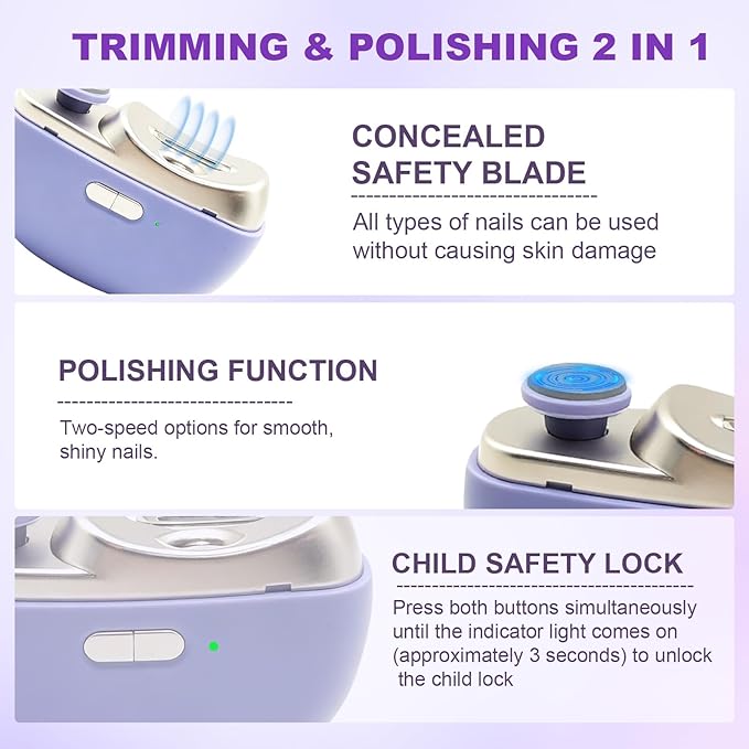Valentines Day Gifts for Him & Her - Electric Nail Clipper for Seniors & Adults, Baby Smart Nail Clipper, 2-in-1 Automatic Nail Clipper with Light & Storage for Fingernail (Purple)
