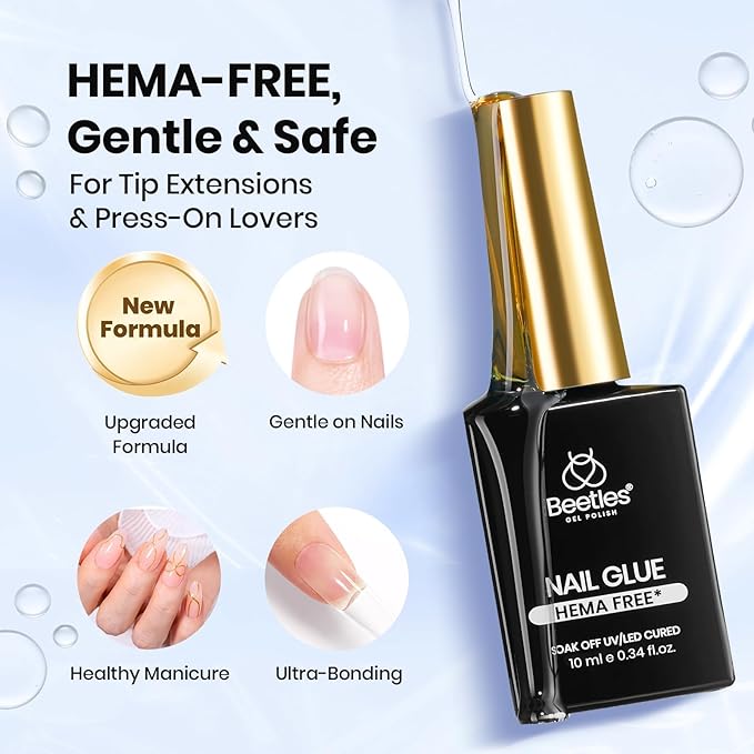 Beetles 3Pcs Gel Nail Glue Nail Dehydrator and Primer, Hema-Free & Acid Free Nail Bond Protein Prep Kit for Nail Tips & Nail Extensions, TPO Free, Long-Lasting Adhesion