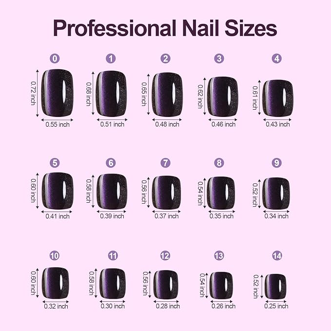 150Pcs Cat Eye French Press on Nails, Plauva Short Square Fake Nails, Glossy Glitter Cat Eye Nail Tips, Soft Gel Stick On Nails for Women and Girls 15 Sizes
