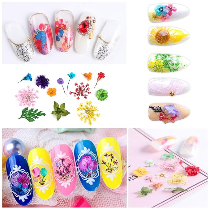 86 Pcs Dried Flowers Nail Art 51 Colors 3D Dry Flowers for Nails 2 Boxes Small Tiny Dried Flowers for Nail Art Little Pressed Real Natural Flower Nail Art Design Decoration Supplies