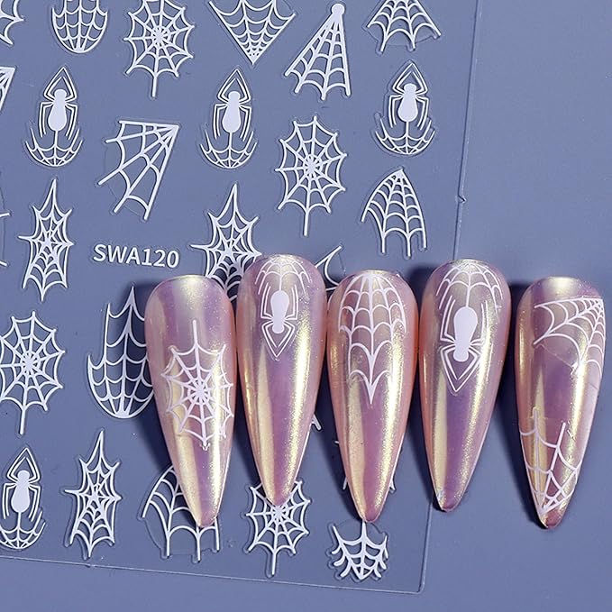 Halloween Nails Art Sticker Decals Multicolor Spider Web Nails Stickers Self-Adhesive Spider Nail Art Decal for Women Halloween Decor (5 Sheets)
