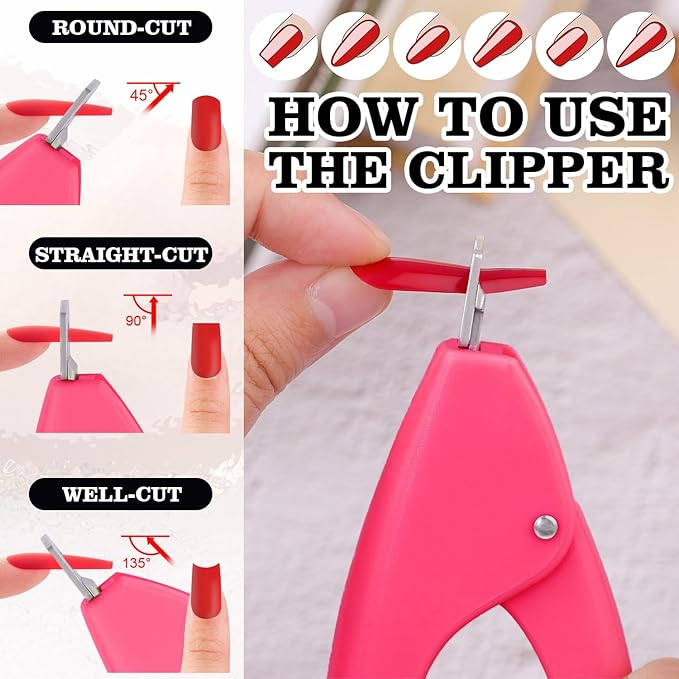 Pink Adjustable Nail Clippers with Magnet Sizers for Acrylic Nails, Professional Stainless Steel Fake False Nail Tip Sharp Clipper Cutter Trimmer, Manicure Tool for Salon Home Nail Art