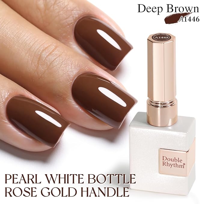 Double Rhythm Gel Polish 15ML Jelly Sheer Pastel Light Milky Color Pearl White Bottle 1 PC 0.5 OZ Full Size Nail Art Salon at Home (Deep Brown-D1446)