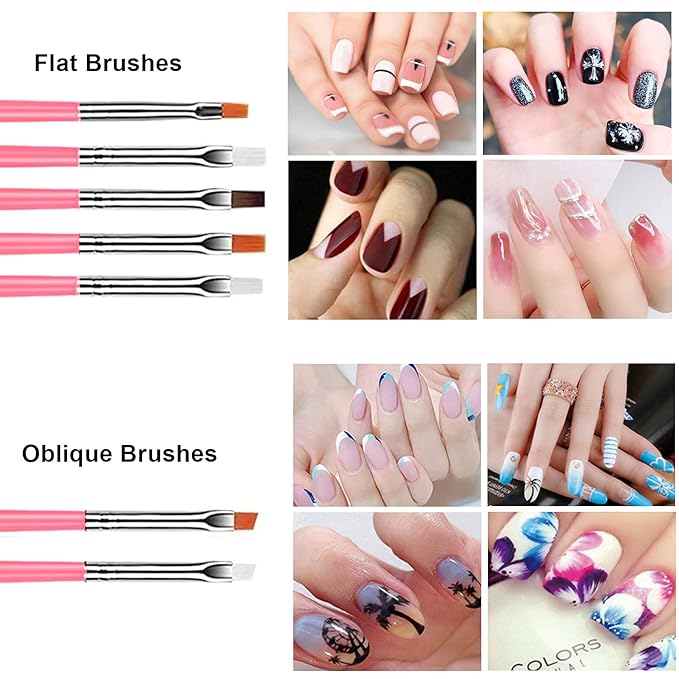 AIBEE 20pcs Nail Art Design Tools, 15pcs Brushes Kit with 5pcs Dotting Pens, PINK
