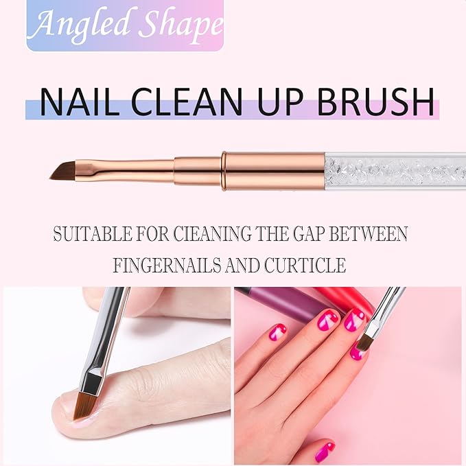 JASSINS Nail Art Clean Up Brushes, 3 Pcs Flat/Oval/Fine Angled Gel Nail Brushes,For Nail Art Design Painting DIY and Cleaning Polish Mistake on the Cuticles (Gold)