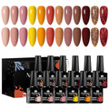 12Pcs Nude Brown Gel Nail Polish Set Caramel Gel Polish Kit Roasted Chestnuts Chocolate Glitter Gel Polish Fall Winter Nail Art Manicure Kit DIY Salon Gift