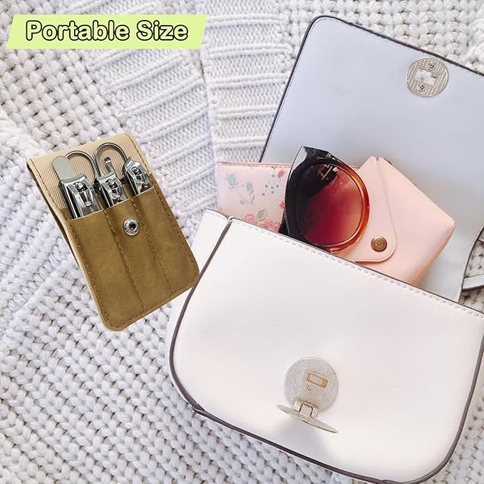 Nail Clippers Set, 6 Pcs Toenail Clippers Stainless Steel Fingernail Clippers Manicure Set with Leather Case, Idea Gift for Christmas Stocking Stuffers, Khaki
