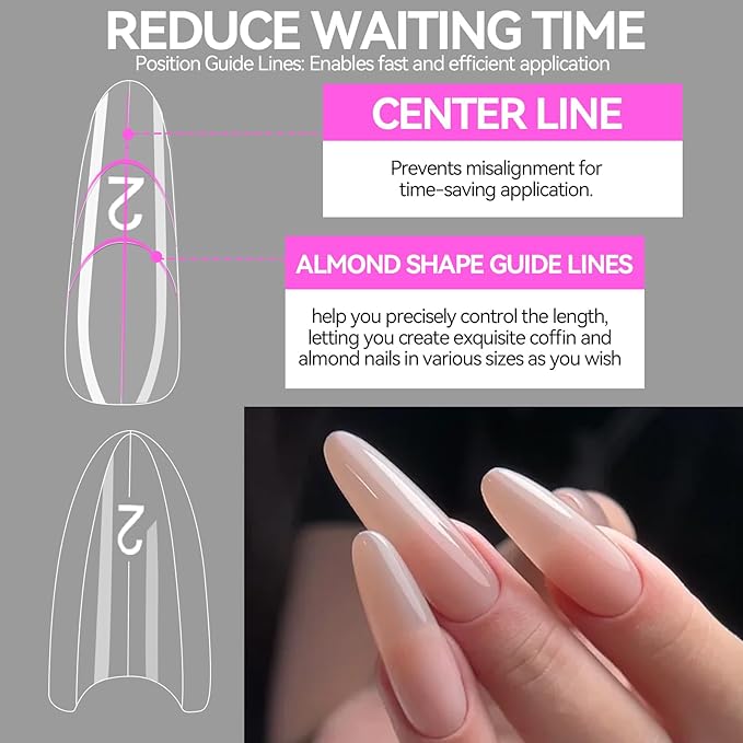 240 pcs Sandwich Dual Nail Forms Reusable Quick Nails Extension Mold for Builder Structure Poly Gel,15 Sizes Long Oval Bulider Forms with Almond Shape Guide Lines Nail Art Tools Salon Home