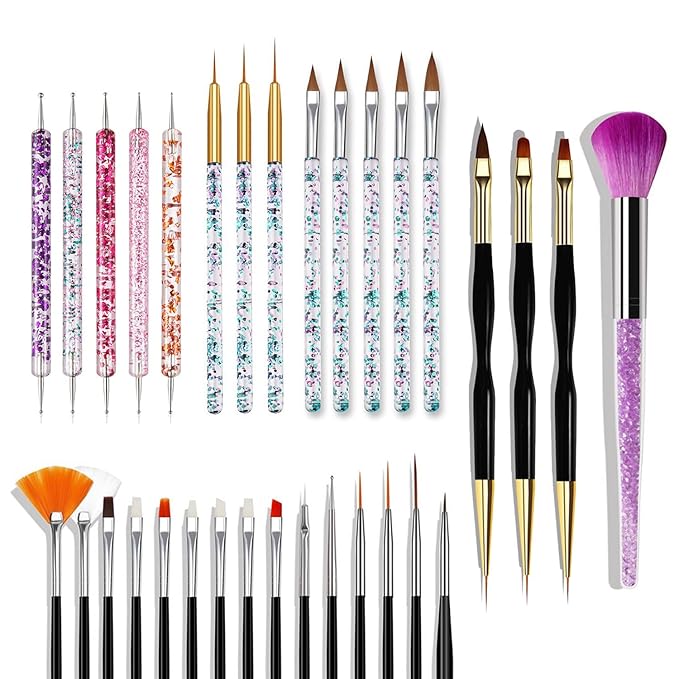 Nail Art Brushes Set, 32pcs Nail Design Painting Brushes, Professional Nail Art Design Brushes, Nail Fine Liner Brushes, Black