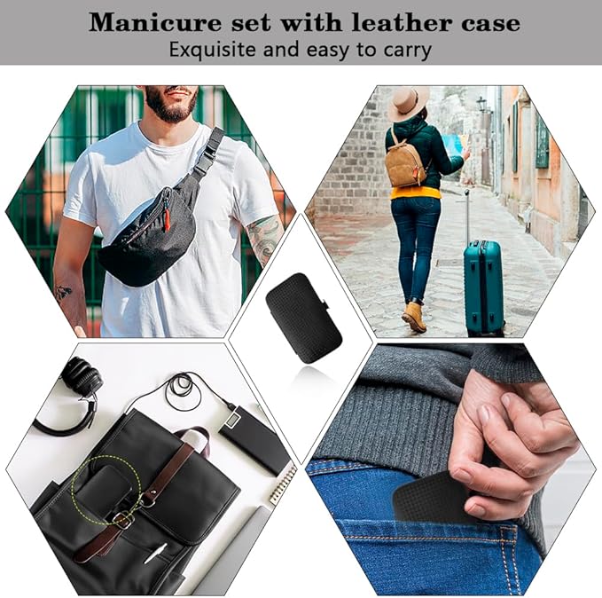 Manicure Set Nail Clippers Nail Tools Easter Basket Stuffers Pedicure Supplies Toenail Clippers for Women Men Fingernail Toenail Clipper 8 in 1 Manicure Tools Black with Leather Travel Case