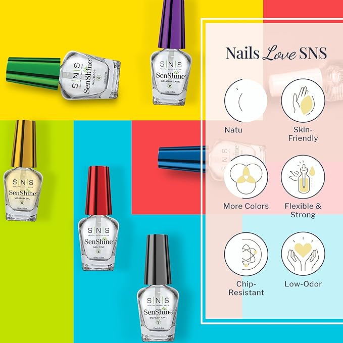 SNS Base Coat Nail Polish for Nail Dip Powder Set, SenShine Refill Bottles (7 Pack) - Long-Lasting & Fast-Drying Nail Strengtheners Gel Base - No UV Lamp Required - 2 FL OZ