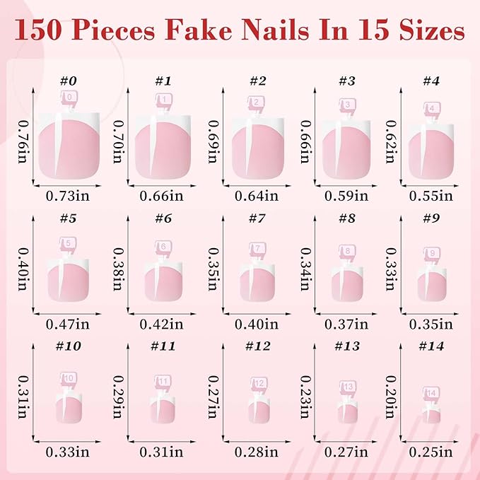 150pc White French Tips Press on Toenails Women Fake Toe Nails Kit, Pink Toe Nail Press ons Nail Short Square Fake Toenails French Toes Nail Tips Stick Acrylic Toes Nails Tip with Adhesive Tabs