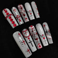 3D Nail Art Press on Nails Short Handmade False Nails Dark Victorian Gothic Style Size M
