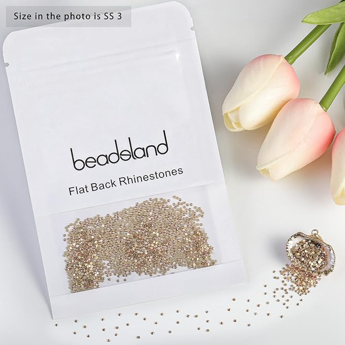 Beadsland Flat Back Crystal Rhinestones Round Gems for Nail Art and Craft Glue Fix, Golden Shadow, 1.2-1.4mm, SS3/1440pcs