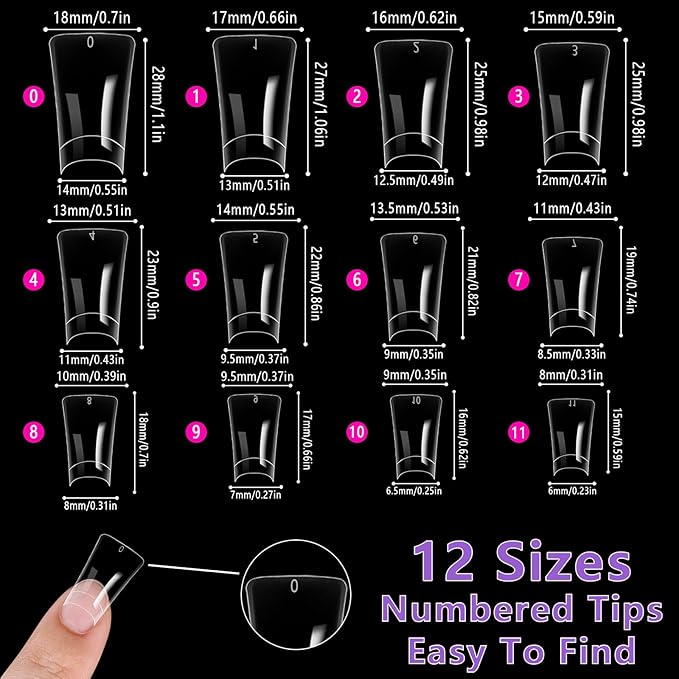Laza 600pcs Medium Length Duck Nail Tips 12 Sizes Box-packed Clear Duck Nails Half Cover Wide Nail Tips French False Nail Tips for Acrylic Nails Extension Tips — 28MM