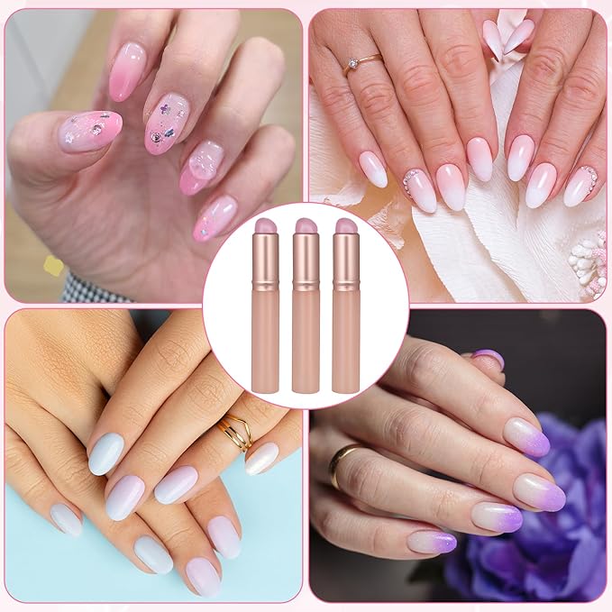 3 Pcs Silicone Brush for Nails Ombre Brush Nail Art, Reusable Nail Gradient Brush for Gel Polish, Ombre Nail Painting, Manicure DIY Silicone Nail Tool