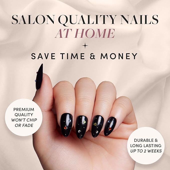 Glamnetic Press On Nails - Winter Comet | Glossy, Opaque, Short Almond Nails, Salon Quality | 15 Sizes - 30 Nail Kit with Glue