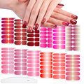 WOKOTO 12 Sheets Red Pink Gradient Nail Stickers Full Nail Wraps For Women, Solid Ombre Design Nail Gel Stickers For Nails Polish Strips With Nail File Kit, Gel Nail Strips Press On Nails Polish Wraps