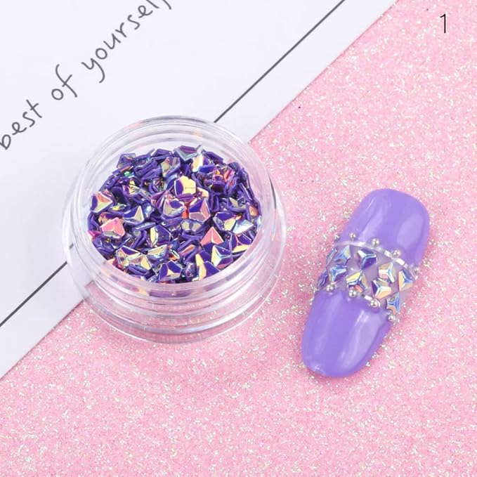Nail Art Blue Glitter Sequins 3D Pearl Nails Shining Flakes Acrylic Powder Dust Chunky Flake 12Jars