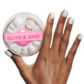 Olive & June Instant Mani Press-On Nails (Glue) | 42 Fake Nails, 21 Sizes | Non-Toxic Long-Lasting Recycled Materials Realistic Look | Salon-Quality at Home | Extra Short, Round | White Chrome