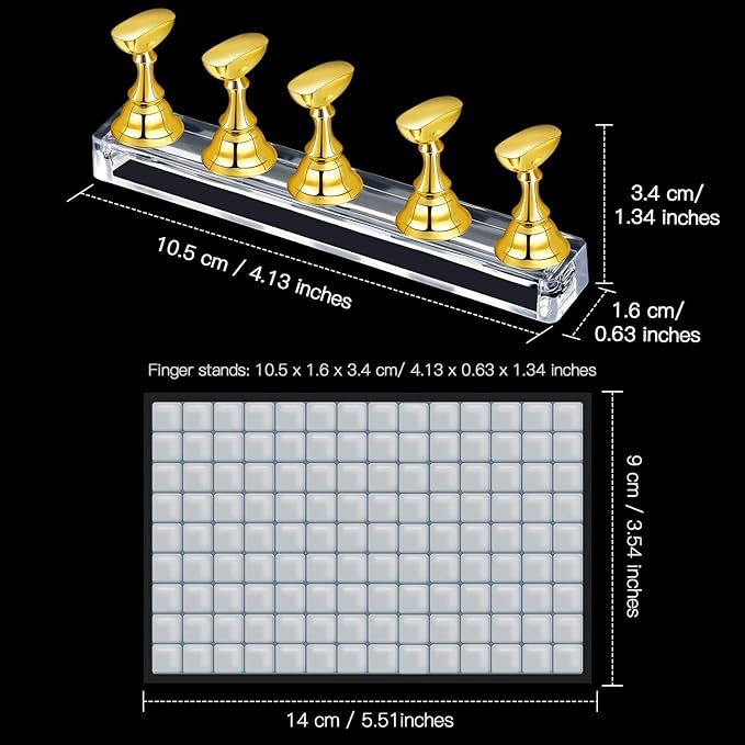 4 Set Nail Tips Holders Magnetic Acrylic Nail Practice Stands Fingernail Display Stands Manicure Training Holder and 126 Pieces Clear Reusable Sticky Clay Adhesive Putty (Gold, Silver, Black, White)