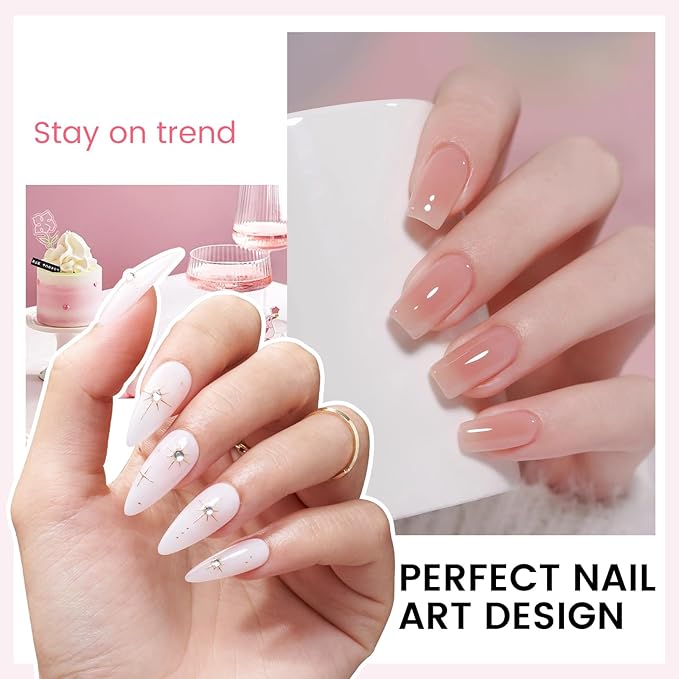TPO and HEMA Free Gel Nail Polish Kit with U V Light - Milky White Nude Pink Orange at Home Gel Manicure Kit with Base & Top Coat Chrome Nail Powder Set - 4 Colors Nail Art Starter Gift for Women Girl
